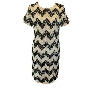 Talbots‎ 8 P Petite Crochet Floral Chevron Shift Dress Black Offwhite